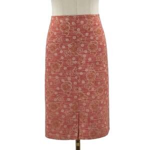 SIGRID OLSEN SZ 10 CORAL gold front back slit lined pencil skirt B90